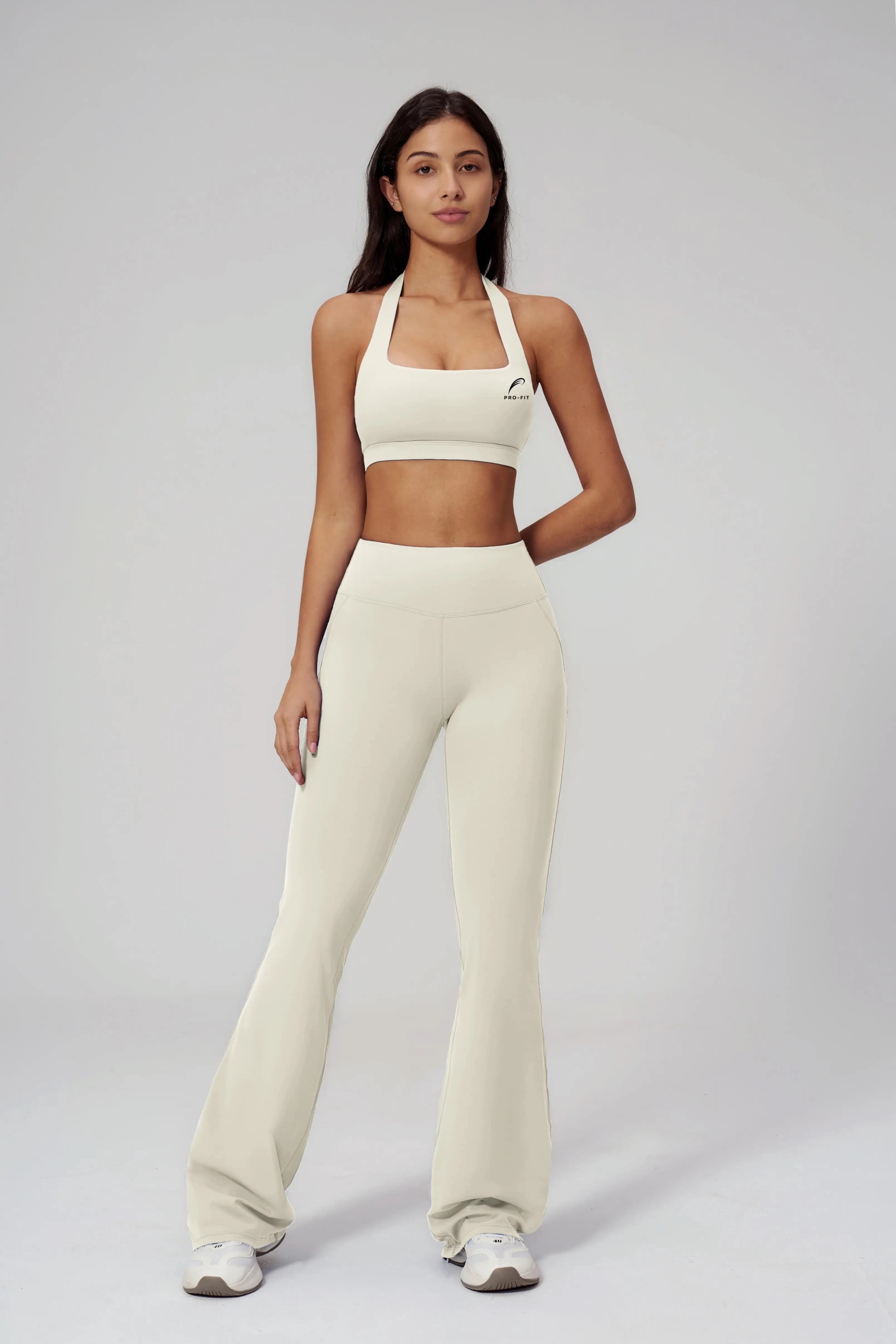 Halter Sports Bra — Beige