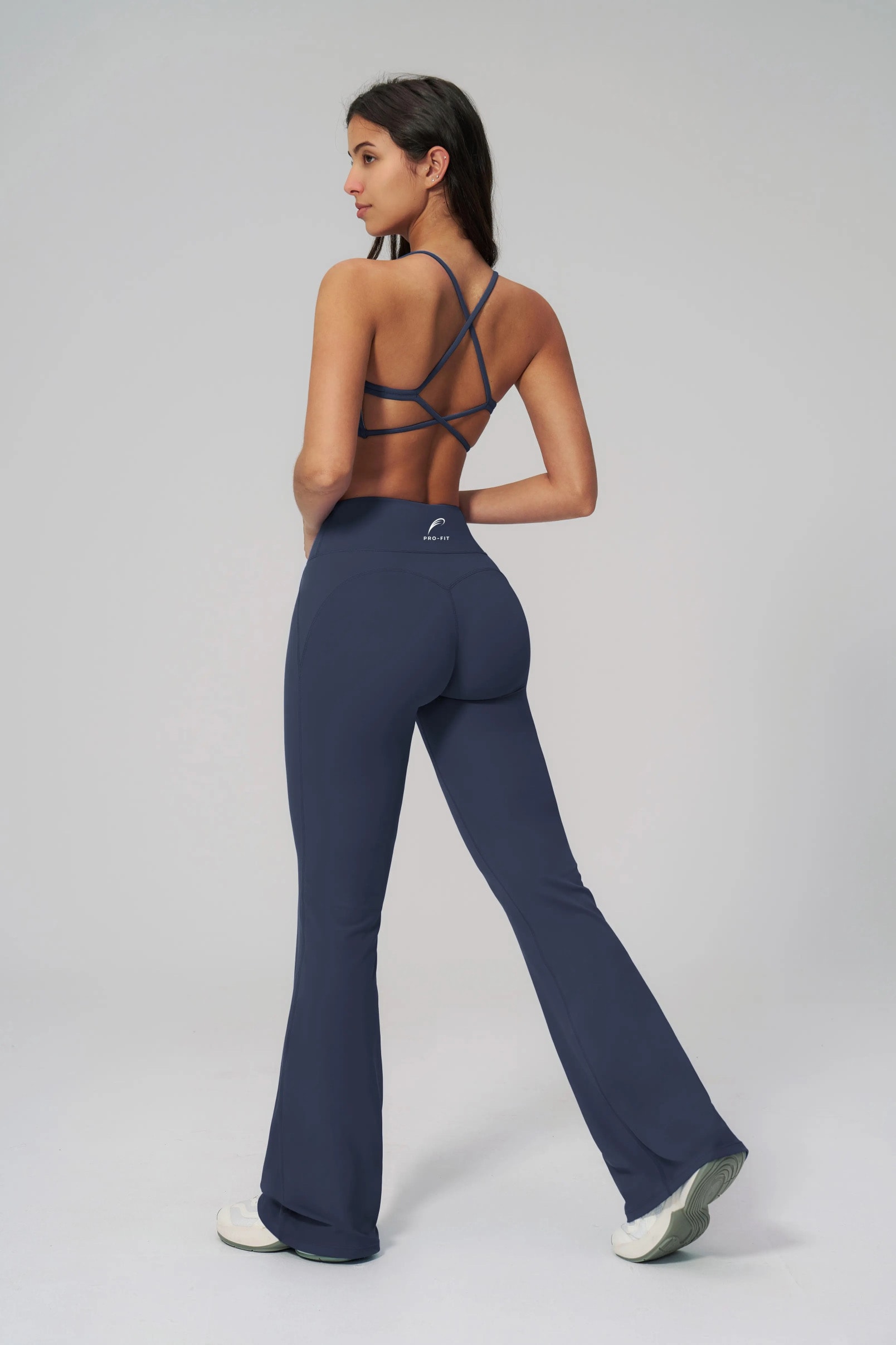 High-Waisted Flared Leggings — Navy